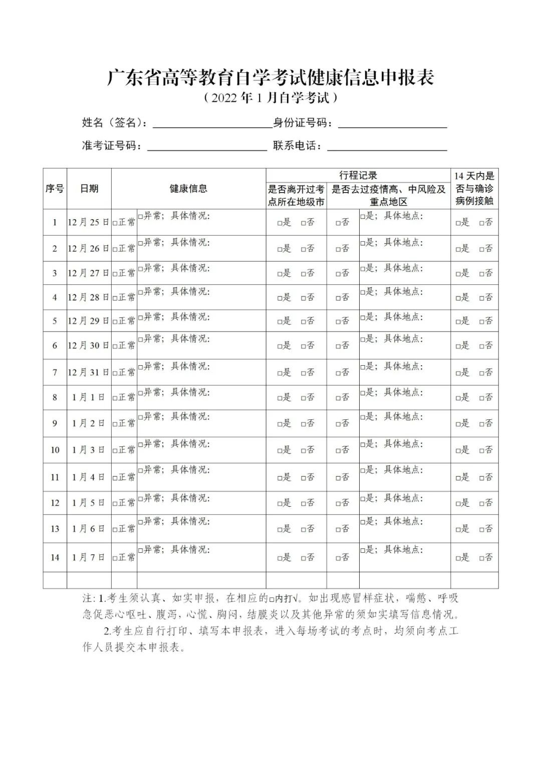 廣東省2022年1月自學(xué)考試疫情防控考生須知